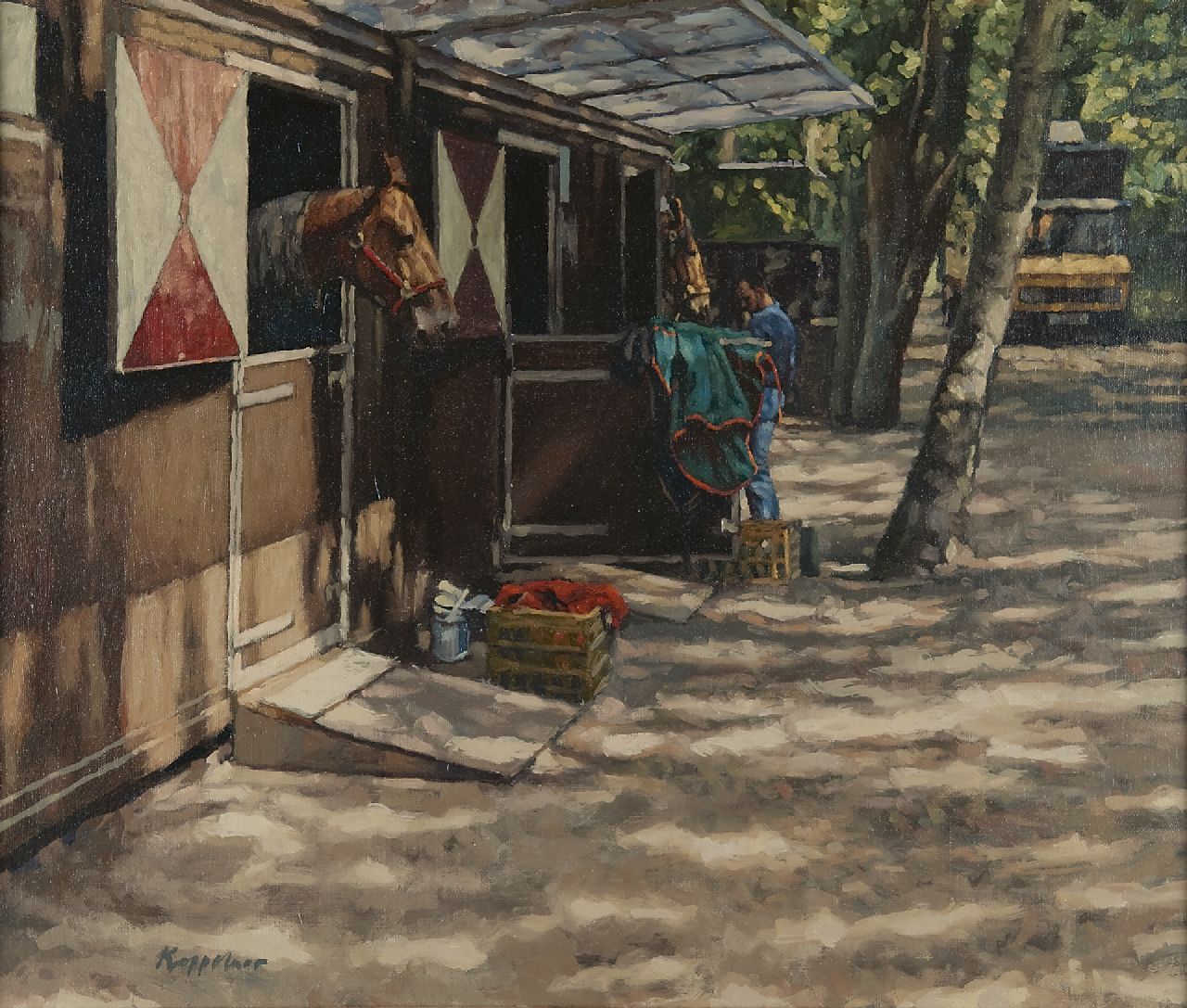 Koppelaar F.T. | 'Frans' Thomas Koppelaar, Bij de stallen, Duindigt, olieverf op doek 50,0 x 59,8 cm, gesigneerd linksonder en gedateerd '1996' verso Koppelaar F.T. | 'Frans' Thomas Koppelaar, Bij de stallen, Duindigt, olieverf op doek 50,0 x 59,8 cm, gesigneerd linksonder en gedateerd '1996' verso
