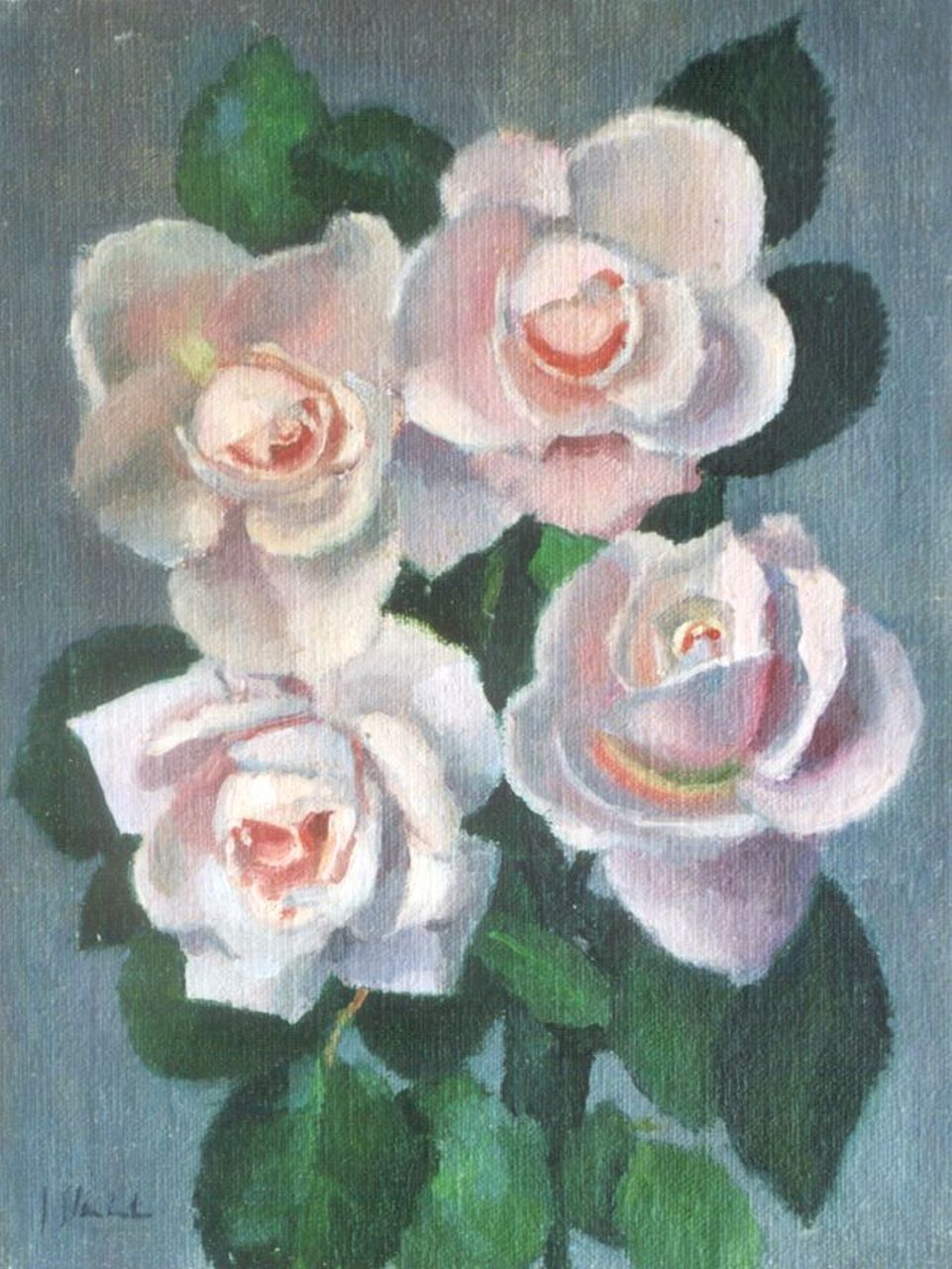 Stierhout J.A.U. | Josephus Antonius Ubaldus 'Joop' Stierhout, Rose rozen, olieverf op doek op paneel 24,0 x 18,0 cm, gesigneerd linksonder Stierhout J.A.U. | Josephus Antonius Ubaldus 'Joop' Stierhout, Rose rozen, olieverf op doek op paneel 24,0 x 18,0 cm, gesigneerd linksonder