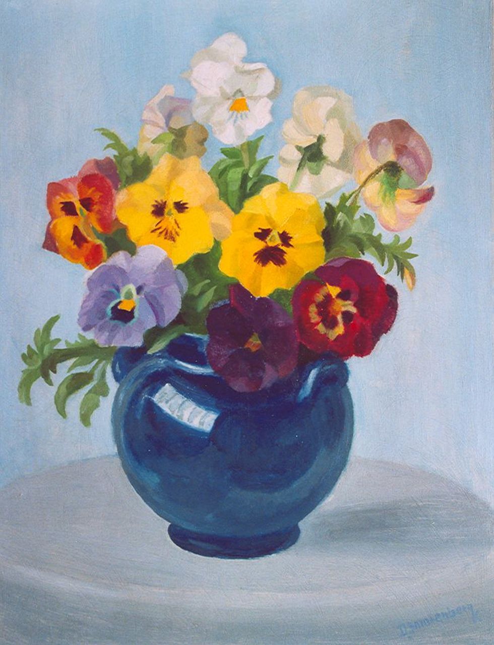 Smorenberg D.  | Dirk Smorenberg, Violen in een vaas, olieverf op board 41,8 x 31,4 cm, gesigneerd rechtsonder