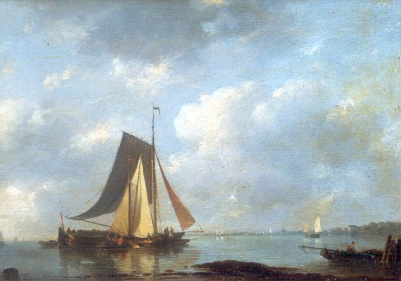 Stok J. van der | Jacobus van der Stok, Zeilschepen voor de kust (gesign. A. Schelfhout), olieverf op paneel 20,4 x 27,9 cm, gesigneerd linksonder Stok J. van der | Jacobus van der Stok, Zeilschepen voor de kust (gesign. A. Schelfhout), olieverf op paneel 20,4 x 27,9 cm, gesigneerd linksonder