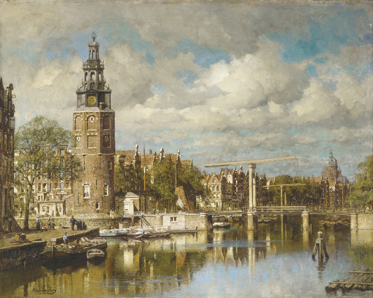 Klinkenberg J.C.K.  | Johannes Christiaan Karel Klinkenberg, De Montelbaanstoren te Amsterdam, olieverf op doek 80,0 x 100,0 cm, gesigneerd linksonder