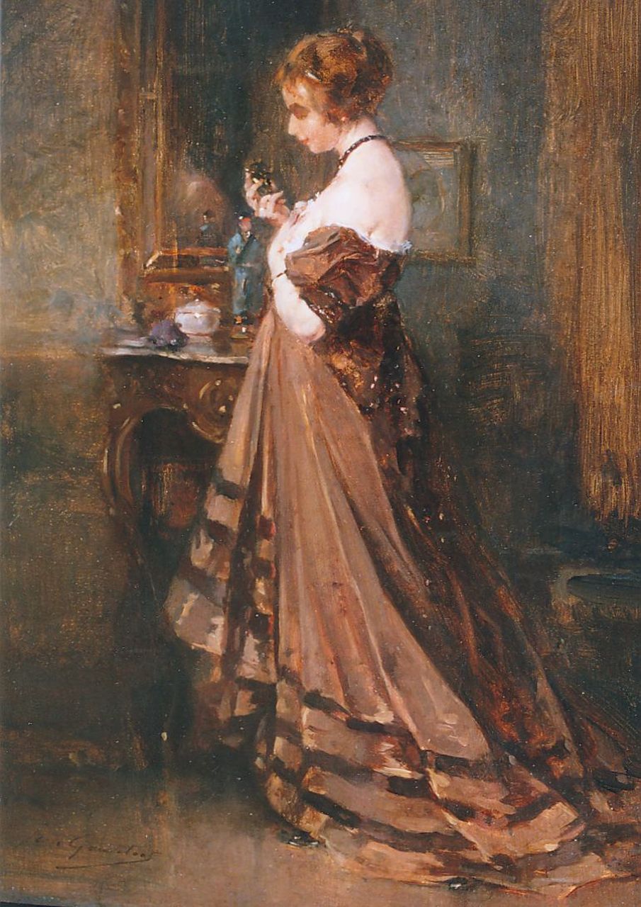 Gouweloos J.L.H. | 'Jean' Léon Henri Gouweloos, Vrouw met sigaret, olieverf op paneel 39,8 x 29,3 cm, gesigneerd linksonder Gouweloos J.L.H. | 'Jean' Léon Henri Gouweloos, Vrouw met sigaret, olieverf op paneel 39,8 x 29,3 cm, gesigneerd linksonder