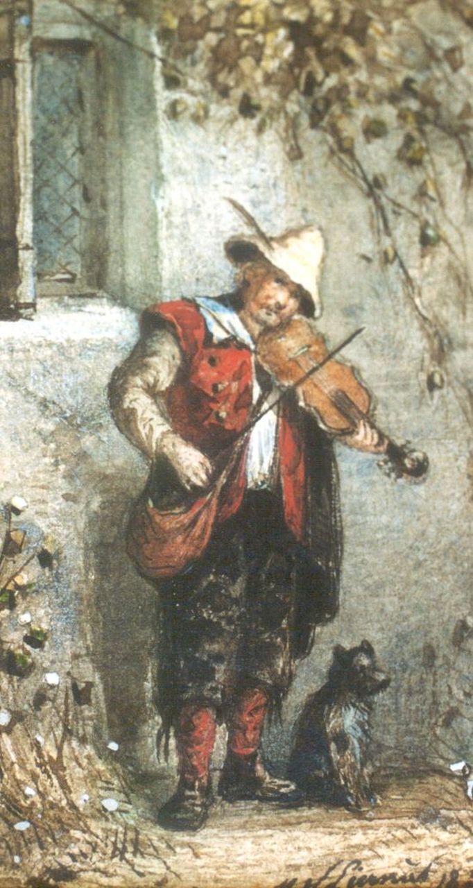 Liernur M.W. | Martinus Wilhelmus Liernur, Violist, aquarel op papier 10,3 x 6,7 cm, gesigneerd rechtsonder en gedateerd 1853 Liernur M.W. | Martinus Wilhelmus Liernur, Violist, aquarel op papier 10,3 x 6,7 cm, gesigneerd rechtsonder en gedateerd 1853
