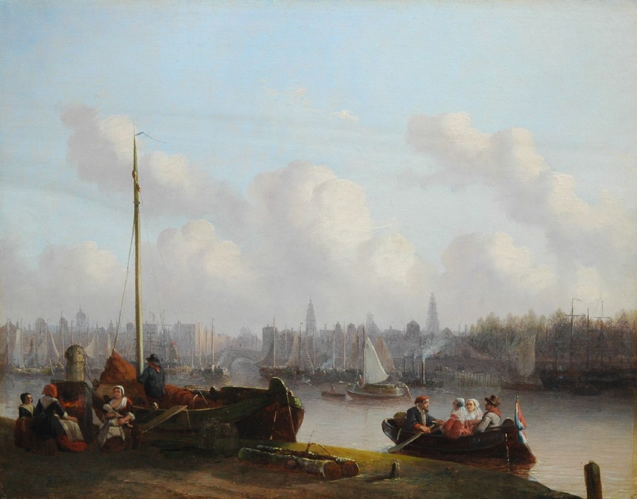 Bles J. | Joseph Bles, Langs de kade, Antwerpen, olieverf op paneel 44,1 x 56,4 cm, gesigneerd linksonder en gedateerd 18.4 (1854?) Bles J. | Joseph Bles, Langs de kade, Antwerpen, olieverf op paneel 44,1 x 56,4 cm, gesigneerd linksonder en gedateerd 18.4 (1854?)