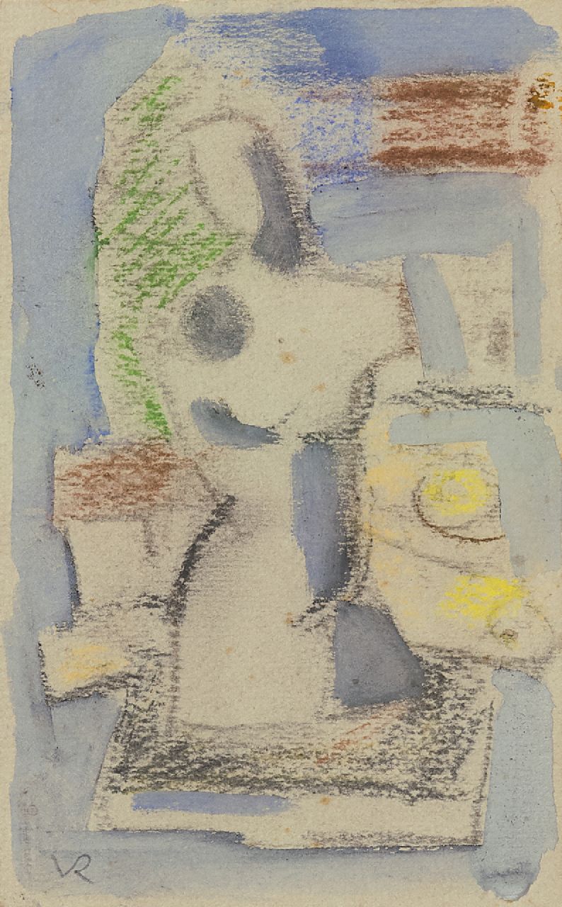 Rees O. van | Otto van Rees | Aquarellen en tekeningen te koop aangeboden | Compositie met torso, krijt en aquarel op papier 17,5 x 11,5 cm, te dateren ca. 1949