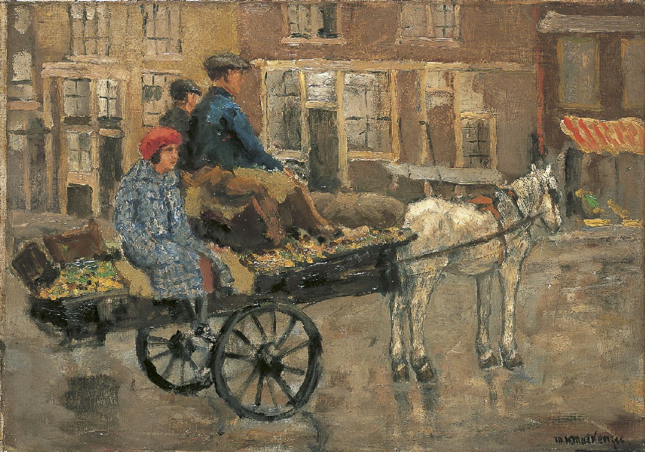 Mackenzie M.H. | Marie Henri Mackenzie, Paardenkar bij de Noordermarkt, Amsterdam, olieverf op doek 46,4 x 65,5 cm, gesigneerd rechtsonder Mackenzie M.H. | Marie Henri Mackenzie, Paardenkar bij de Noordermarkt, Amsterdam, olieverf op doek 46,4 x 65,5 cm, gesigneerd rechtsonder