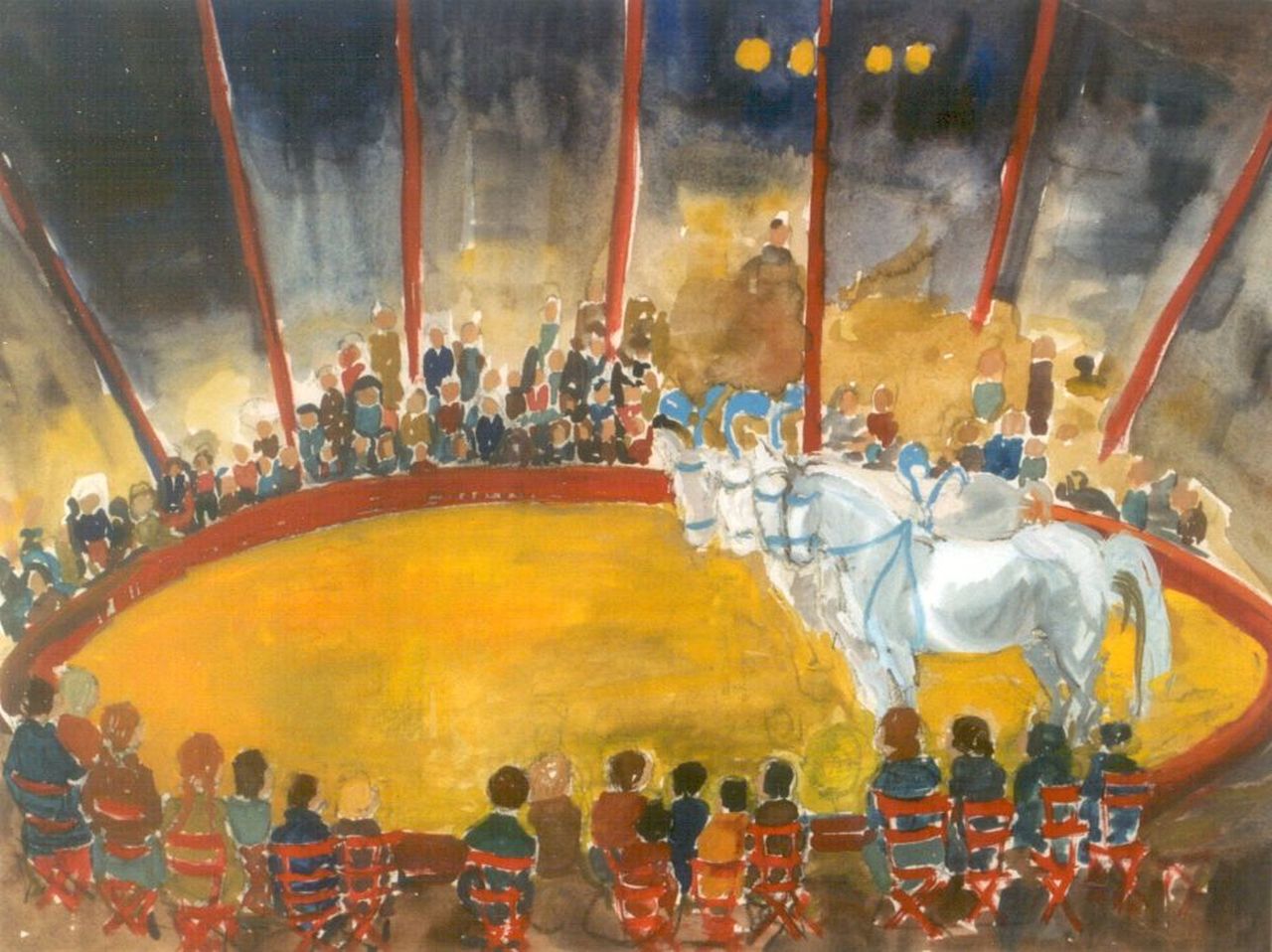 Eilers A.  | Annemarie Eilers, Vrijheidsdressuur, aquarel op papier 51,0 x 67,5 cm, gesigneerd rechtsonder