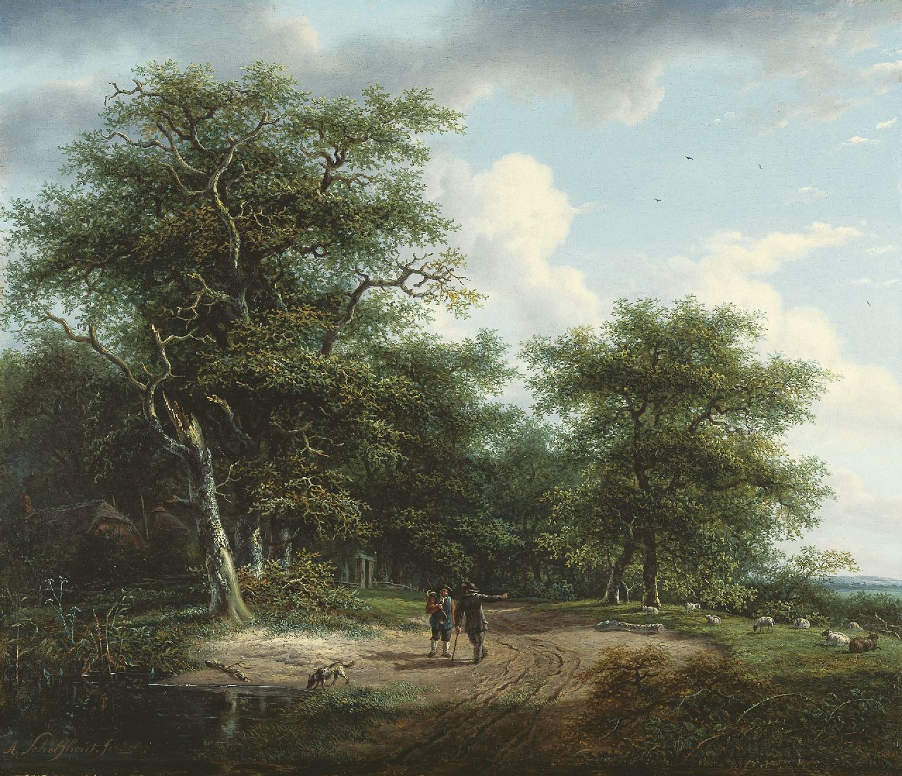 Schelfhout A. | Andreas Schelfhout, Twee figuren in een zomers landschap, olieverf op paneel 33,9 x 40,0 cm, gesigneerd linksonder en te dateren ca. 1812-1815 Schelfhout A. | Andreas Schelfhout, Twee figuren in een zomers landschap, olieverf op paneel 33,9 x 40,0 cm, gesigneerd linksonder en te dateren ca. 1812-1815
