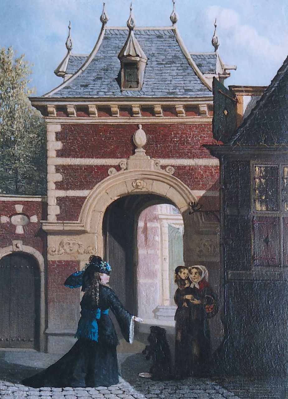 Bles J. | Joseph Bles, De aalmoes bij de Grenadierspoort aan het Binnenhof te Den Haag, olieverf op paneel 24,5 x 18,4 cm, gesigneerd rechtsonder Bles J. | Joseph Bles, De aalmoes bij de Grenadierspoort aan het Binnenhof te Den Haag, olieverf op paneel 24,5 x 18,4 cm, gesigneerd rechtsonder