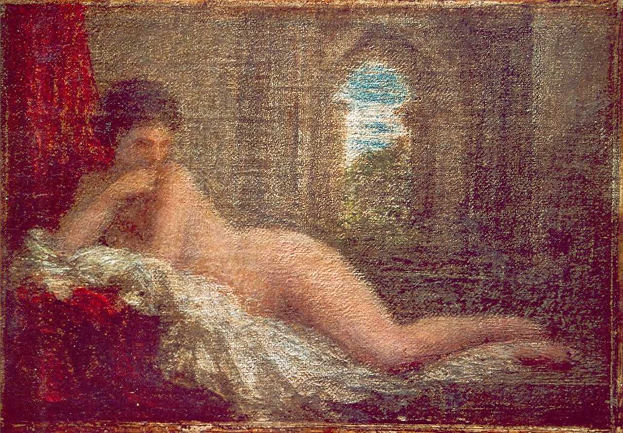 Fantin-Latour I.H.J.T.  | Ignace 'Henri' Jean Théodore Fantin-Latour, Odaliske, olieverf op doek op paneel 11,5 x 16,2 cm, gesigneerd rechtsonder en te dateren 1904