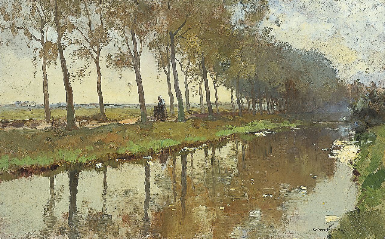Vreedenburgh C. | Cornelis Vreedenburgh, Vroege ochtend langs de vaart, olieverf op doek 38,4 x 61,3 cm, gesigneerd rechtsonder en gedateerd '07 Vreedenburgh C. | Cornelis Vreedenburgh, Vroege ochtend langs de vaart, olieverf op doek 38,4 x 61,3 cm, gesigneerd rechtsonder en gedateerd '07
