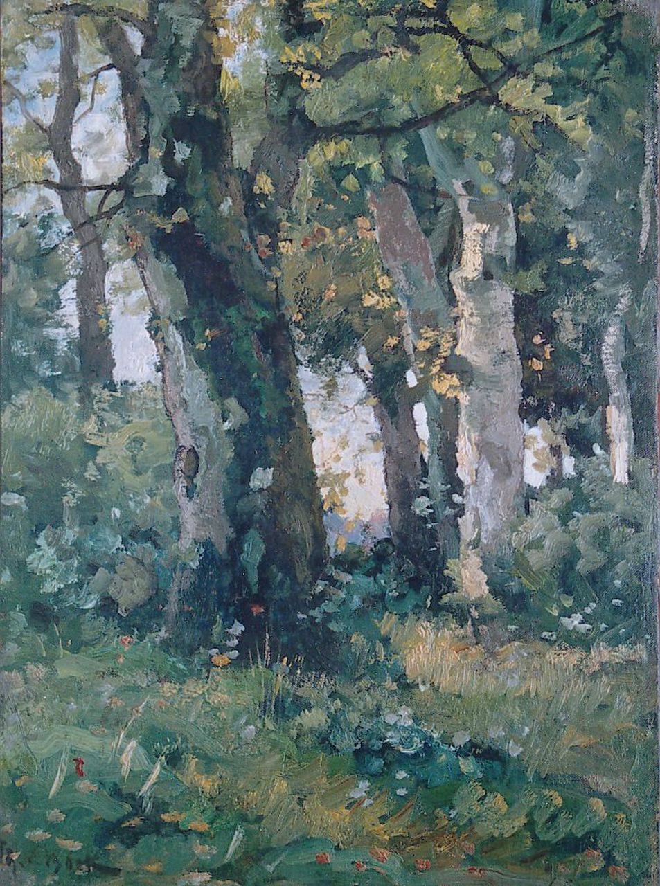 Bock T.E.A. de | Théophile Emile Achille de Bock, Bosgezicht, olieverf op doek op paneel 49,1 x 35,8 cm, gesigneerd linksonder