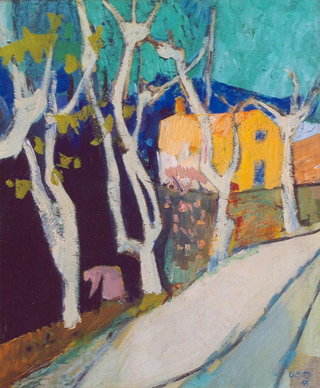 Oepts W.A.  | Willem Anthonie 'Wim' Oepts, Bomen en vrouw in Frans landschap, olieverf op doek 55,5 x 46,0 cm, gesigneerd rechtsonder en gedateerd '55