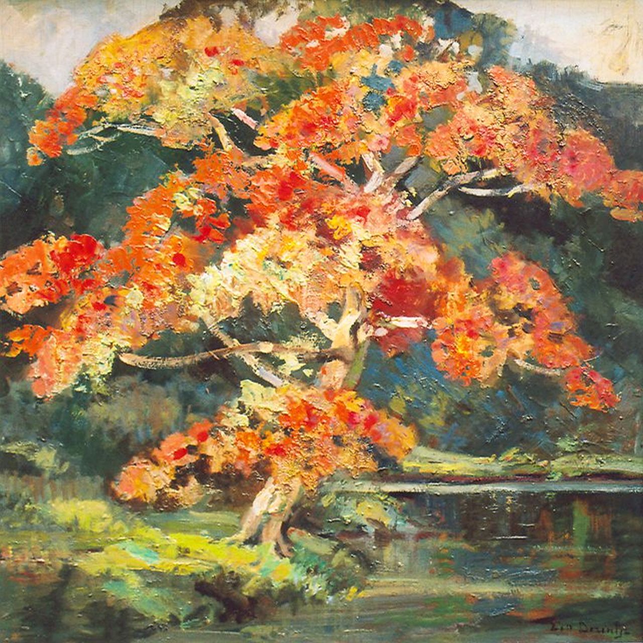 Dezentjé E.  | Ernest Dezentjé, Bloeiende boom, olieverf op paneel 48,1 x 47,9 cm, gesigneerd rechtsonder