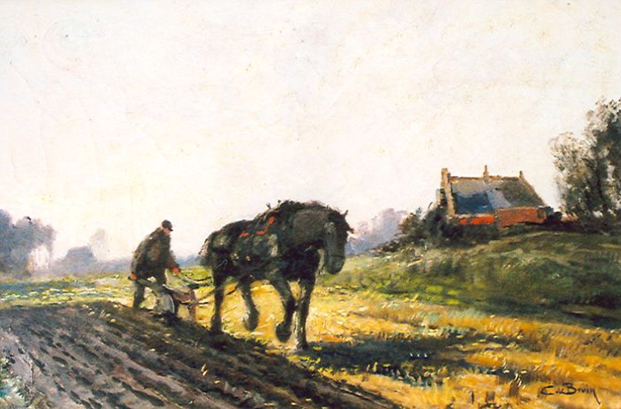 Cornelis de Bruin | Ploegende boer, olieverf op doek, 40,0 x 60,1 cm, gesigneerd r.o.