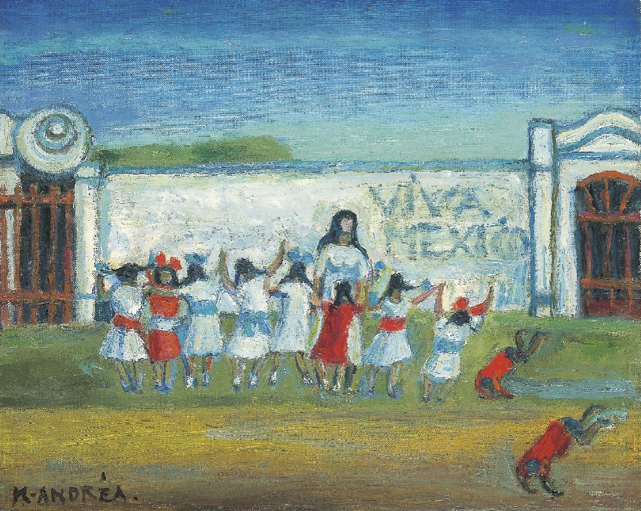 Andréa C. | Cornelis 'Kees' Andréa, Kinderfeest Mexico, olieverf op doek op schildersboard 39,9 x 49,9 cm, gesigneerd linksonder Andréa C. | Cornelis 'Kees' Andréa, Kinderfeest Mexico, olieverf op doek op schildersboard 39,9 x 49,9 cm, gesigneerd linksonder