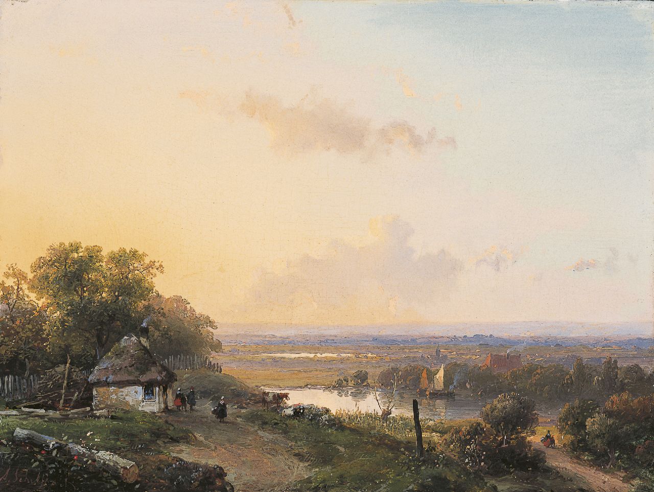 Schelfhout A. | Andreas Schelfhout, Wandelaars op een pad in een panoramisch landschap, olieverf op paneel 19,0 x 25,5 cm, gesigneerd linksonder en te dateren ca. 1850 Schelfhout A. | Andreas Schelfhout, Wandelaars op een pad in een panoramisch landschap, olieverf op paneel 19,0 x 25,5 cm, gesigneerd linksonder en te dateren ca. 1850