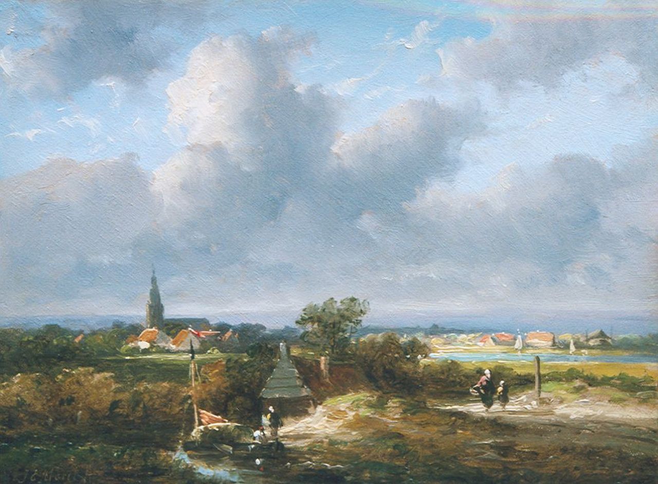Morel II J.E.  | Jan Evert Morel II, Hollands rivierlandschap (pendant van 8518), olieverf op paneel 15,0 x 20,5 cm, gesigneerd linksonder en verso op etiket en gedateerd (190)4