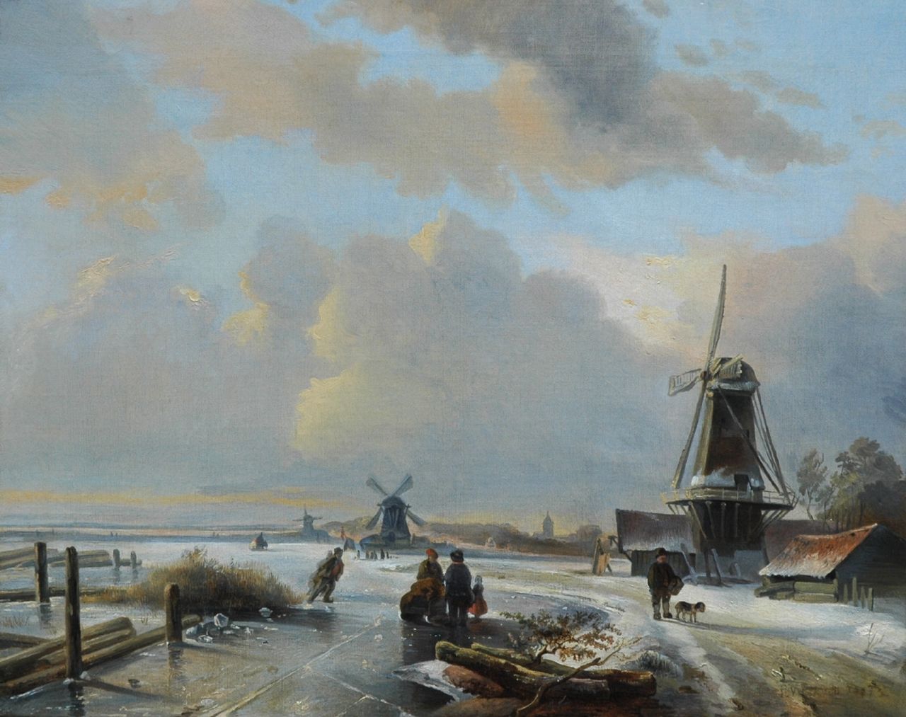 Voskuil P. | Pieter Voskuil, Winterlandschap met schaatsers op een bevroren rivier, olieverf op doek 39,1 x 48,8 cm, gesigneerd rechtsonder en gedateerd 1837 Voskuil P. | Pieter Voskuil, Winterlandschap met schaatsers op een bevroren rivier, olieverf op doek 39,1 x 48,8 cm, gesigneerd rechtsonder en gedateerd 1837