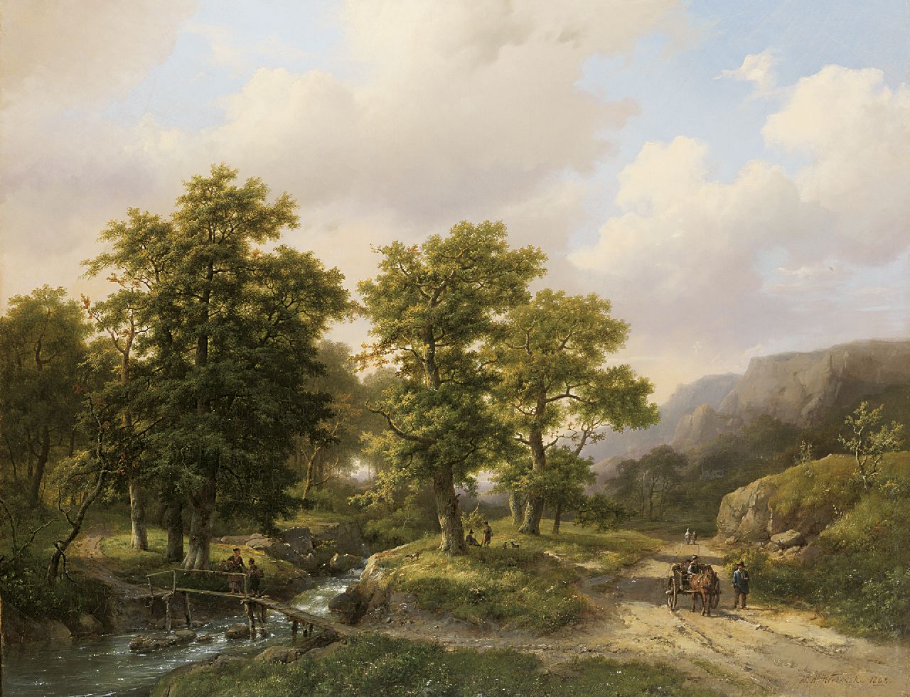 Koekkoek/Koekkoek sr. M.A. I /H. M.A.I /H. | Marinus Adrianus /Hermanus Koekkoek/Koekkoek sr. M.A. I /H., Bosrijk berglandschap met een paardenkar en wandelaars bij een beek, olieverf op doek 61,8 x 79,9 cm, gesigneerd rechtsonder en gedateerd 1862 Koekkoek/Koekkoek sr. M.A. I /H. M.A.I /H. | Marinus Adrianus /Hermanus Koekkoek/Koekkoek sr. M.A. I /H., Bosrijk berglandschap met een paardenkar en wandelaars bij een beek, olieverf op doek 61,8 x 79,9 cm, gesigneerd rechtsonder en gedateerd 1862