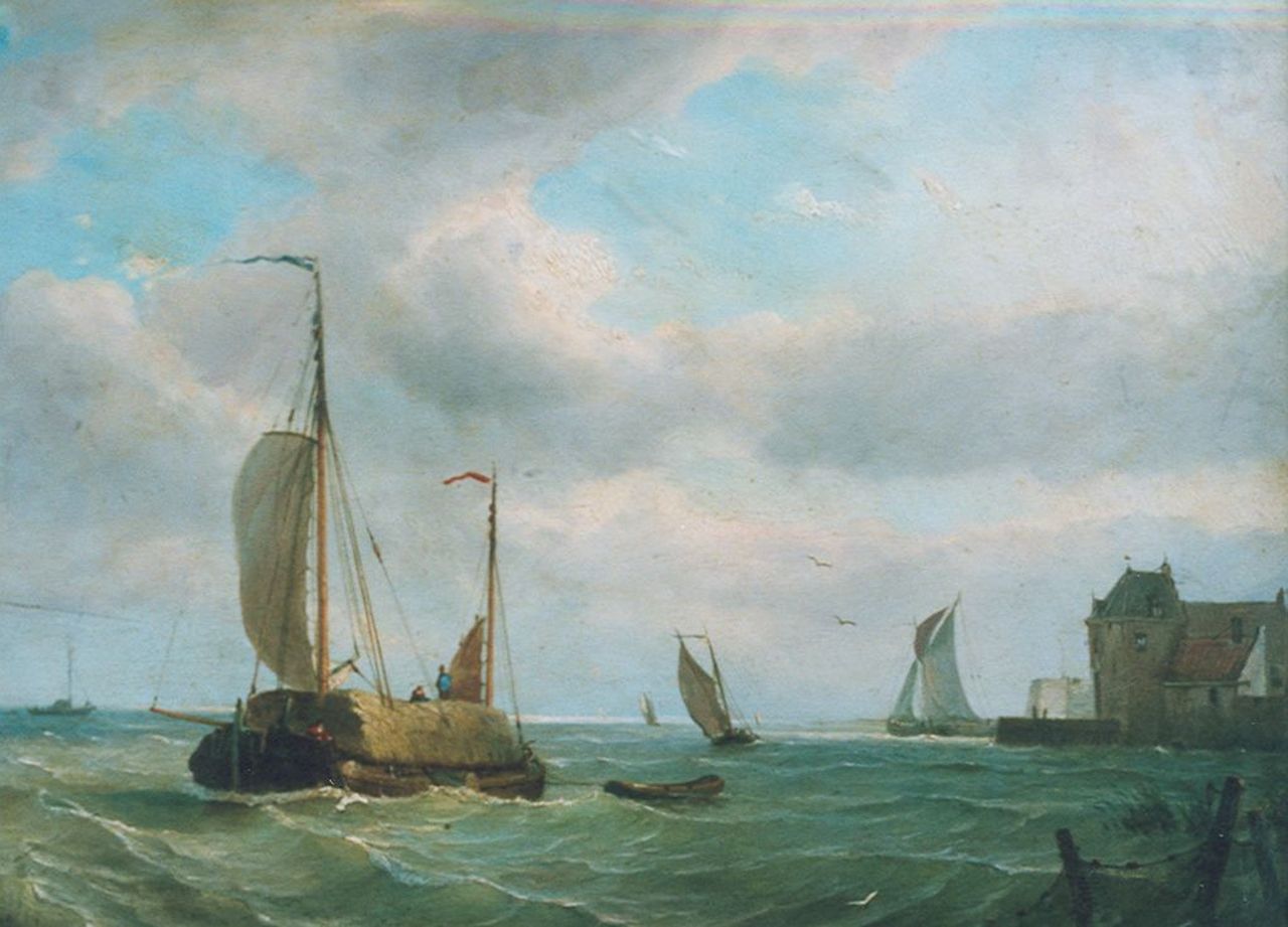 Schiedges P.P.  | Petrus Paulus Schiedges, Het uitzeilen van een hooischuit, olieverf op paneel 39,2 x 52,4 cm, gesigneerd linksonder en gedateerd '64