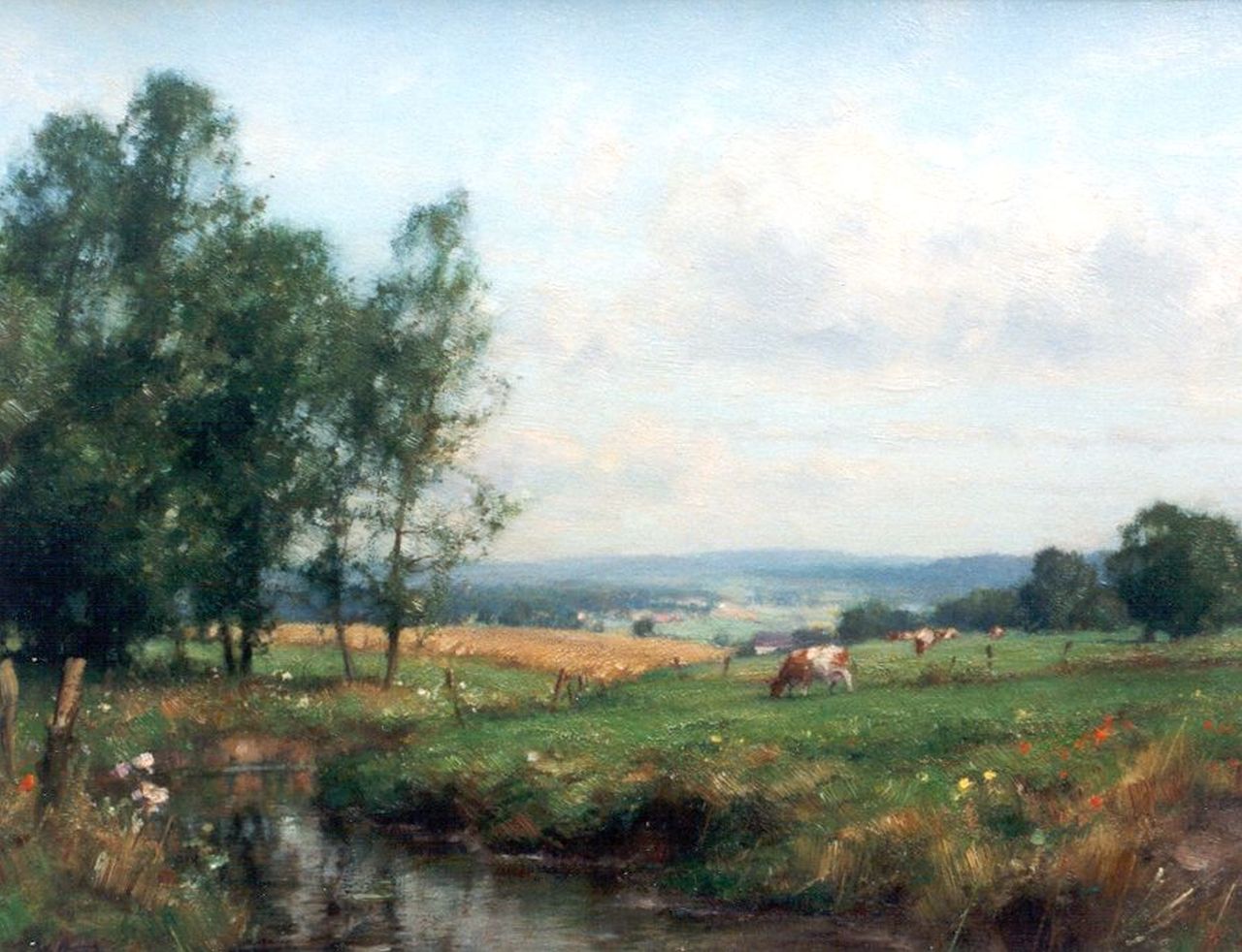 Holtrup J. | Jan Holtrup, Limburg's landschap met vee, olieverf op doek 35,0 x 45,0 cm, gesigneerd linksonder Holtrup J. | Jan Holtrup, Limburg's landschap met vee, olieverf op doek 35,0 x 45,0 cm, gesigneerd linksonder