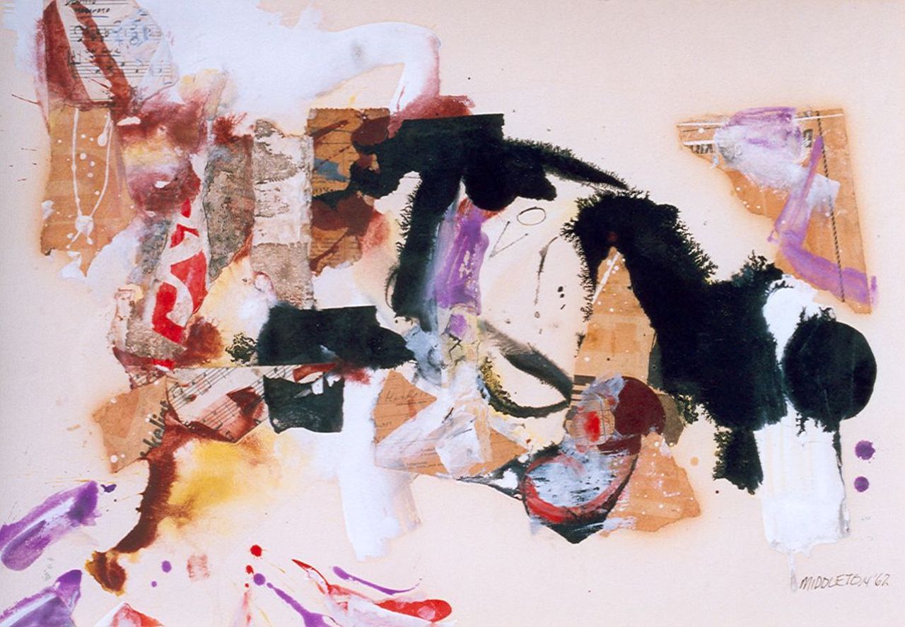 Middleton S.M.  | Samuel Matthews 'Sam' Middleton, Fallen Feathers, gemengde techniek en collage op papier 45,5 x 62,0 cm, gesigneerd rechtsonder en gedateerd '62