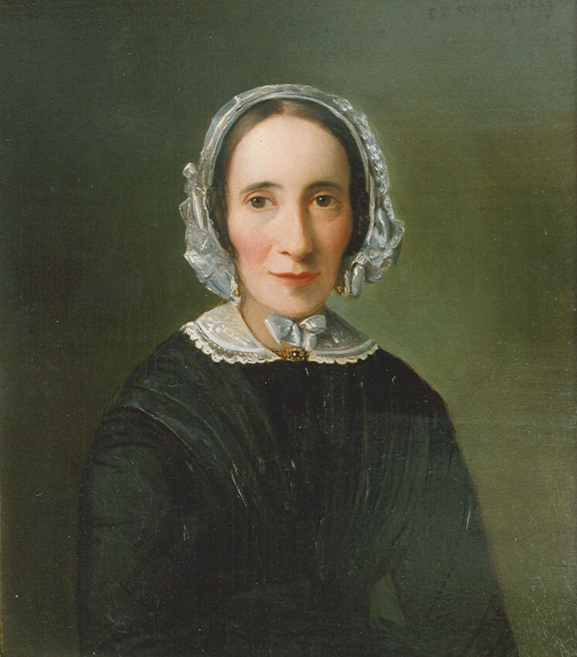 Koningh L. de | Leonard de Koningh, Portret van mw. de Vries, olieverf op paneel 27,5 x 24,5 cm, gesigneerd rechtsboven en gedateerd 1849 Koningh L. de | Leonard de Koningh, Portret van mw. de Vries, olieverf op paneel 27,5 x 24,5 cm, gesigneerd rechtsboven en gedateerd 1849