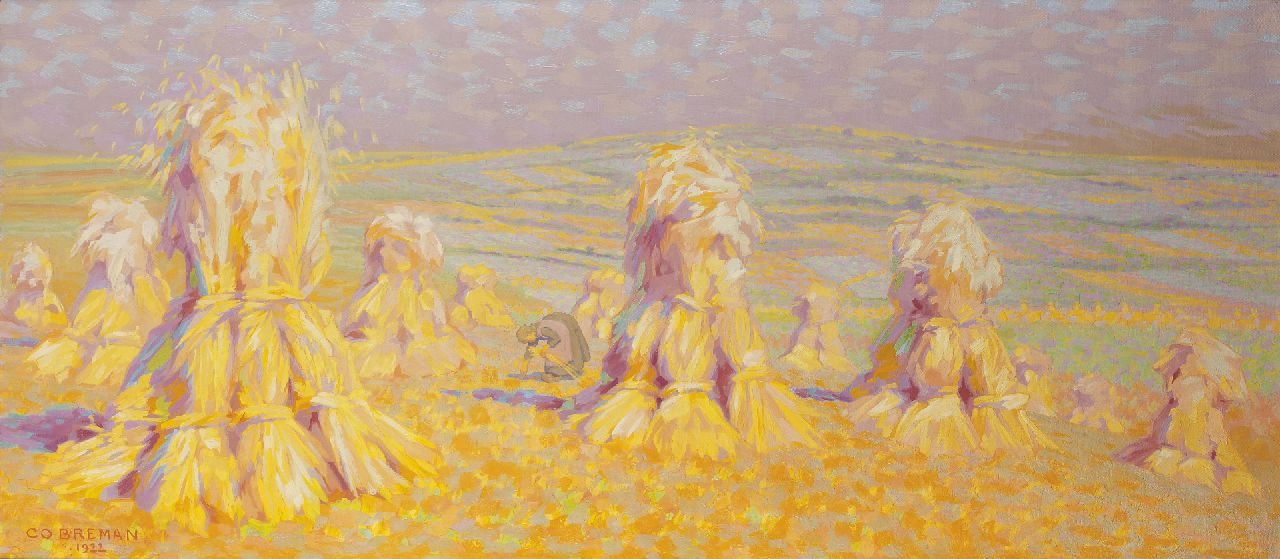 Breman A.J.  | Ahazueros Jacobus 'Co' Breman, Als het koren rijp is (Blaricum), olieverf op doek 71,5 x 150,6 cm, gesigneerd linksonder en op het doekomslag en gedateerd 1922