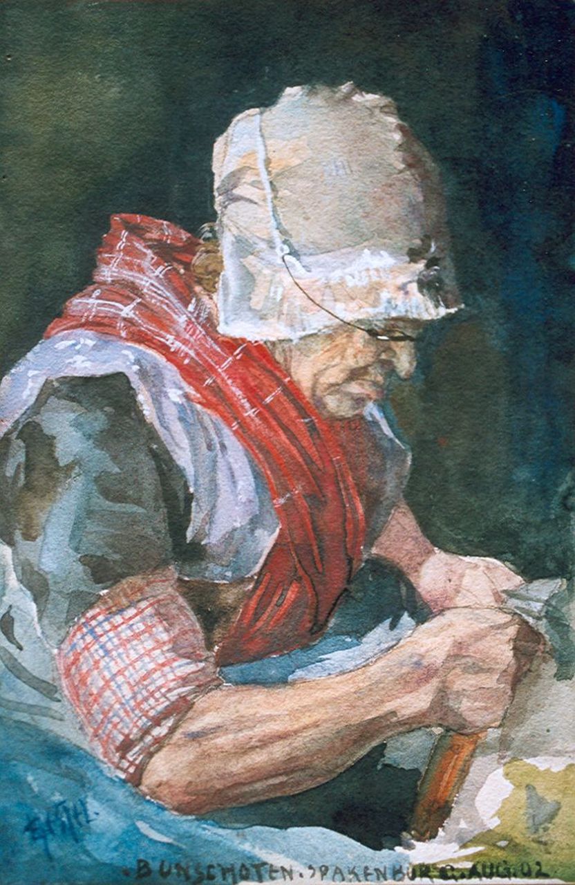 Gestel L.  | Leendert 'Leo' Gestel, Spakenburgse, potlood, aquarel en gouache op papier 22,7 x 15,0 cm, gesigneerd linksonder en gedateerd 'Bunschoten, Spakenburg' aug. 02