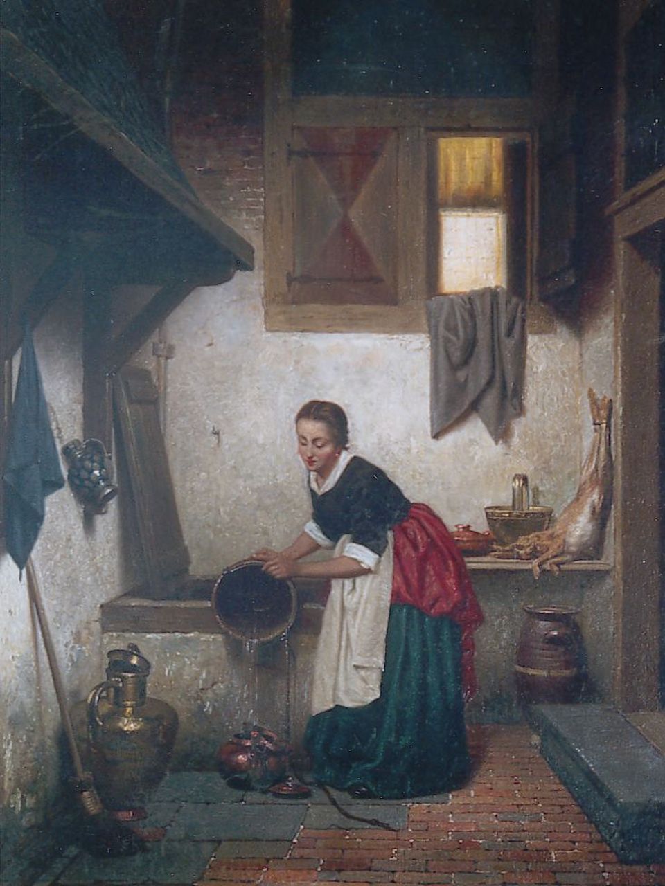 Grips C.J. | Carel Jozeph Grips, Aan het werk in de keuken, olieverf op paneel 27,3 x 21,0 cm, gesigneerd rechtsonder en gedateerd 1865 Grips C.J. | Carel Jozeph Grips, Aan het werk in de keuken, olieverf op paneel 27,3 x 21,0 cm, gesigneerd rechtsonder en gedateerd 1865