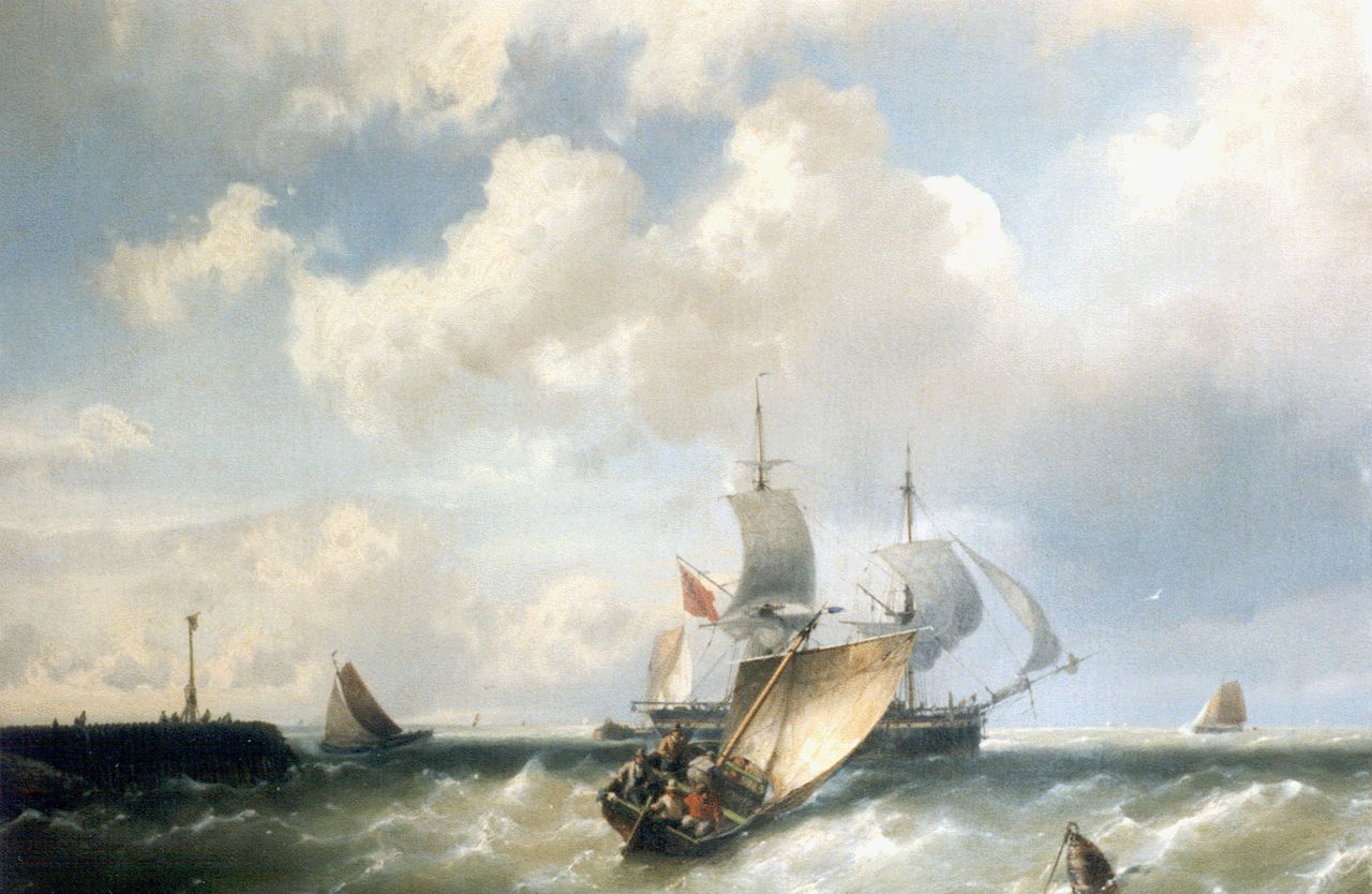 Koekkoek J.H.B.  | Johannes Hermanus Barend 'Jan H.B.' Koekkoek, Zeilschepen op ruwe zee, olieverf op doek 37,7 x 54,2 cm, gesigneerd linksonder en gedateerd '59