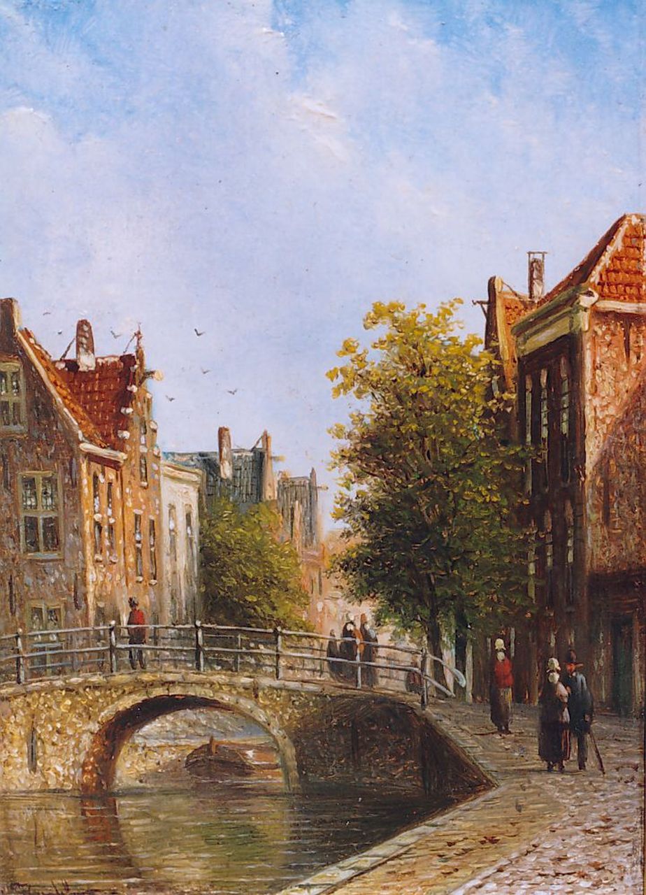 Spohler J.F. | Johannes Franciscus Spohler, Oud-Hollands stadsgezichtje, olieverf op paneel 11,9 x 8,9 cm, gesigneerd linksonder Spohler J.F. | Johannes Franciscus Spohler, Oud-Hollands stadsgezichtje, olieverf op paneel 11,9 x 8,9 cm, gesigneerd linksonder