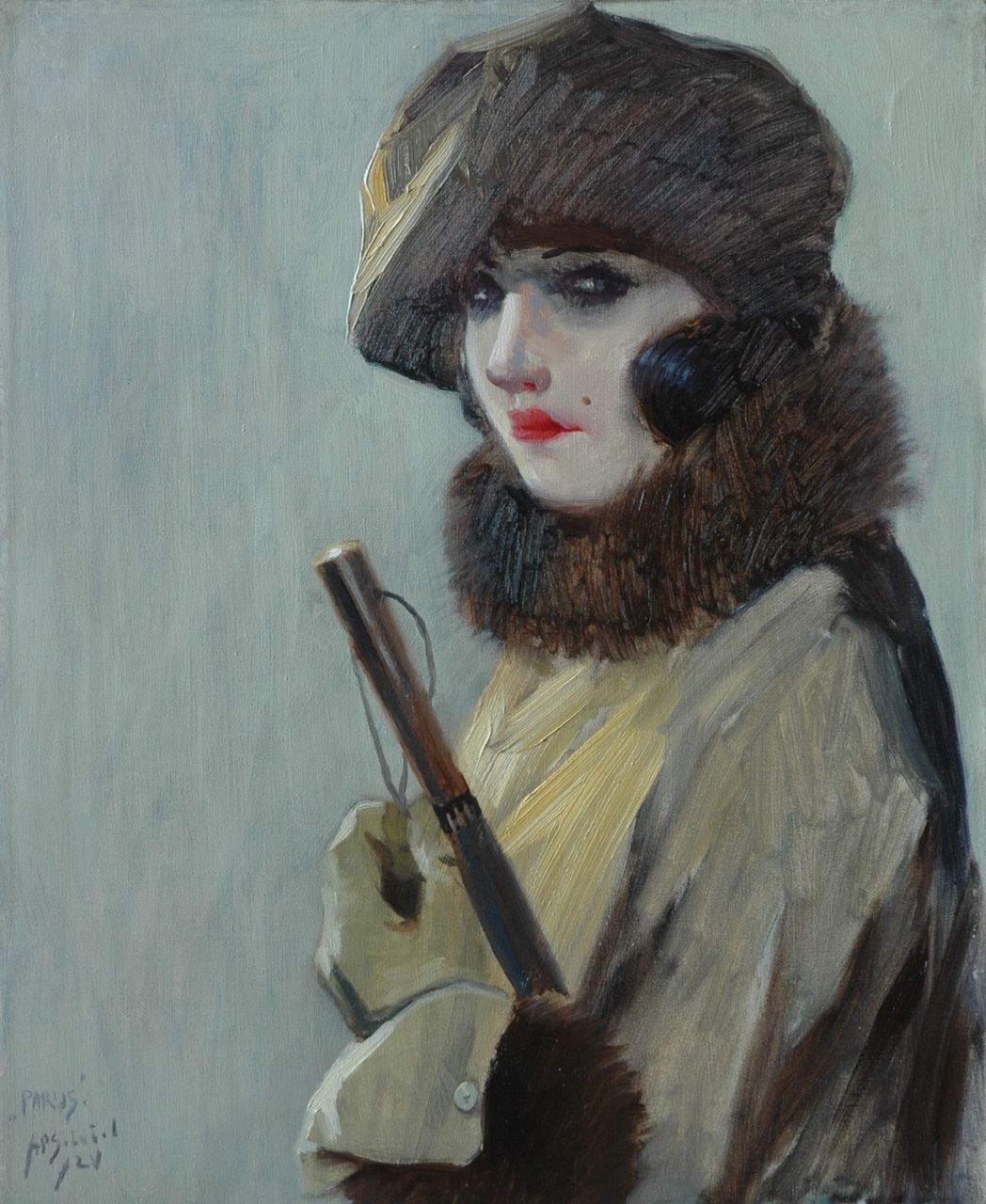 Schotel A.P. | Anthonie Pieter Schotel, Portret van een Parisienne, olieverf op doek 56,5 x 46,3 cm, gesigneerd linksonder en gedateerd '24 l.o. en 1924 verso Schotel A.P. | Anthonie Pieter Schotel, Portret van een Parisienne, olieverf op doek 56,5 x 46,3 cm, gesigneerd linksonder en gedateerd '24 l.o. en 1924 verso