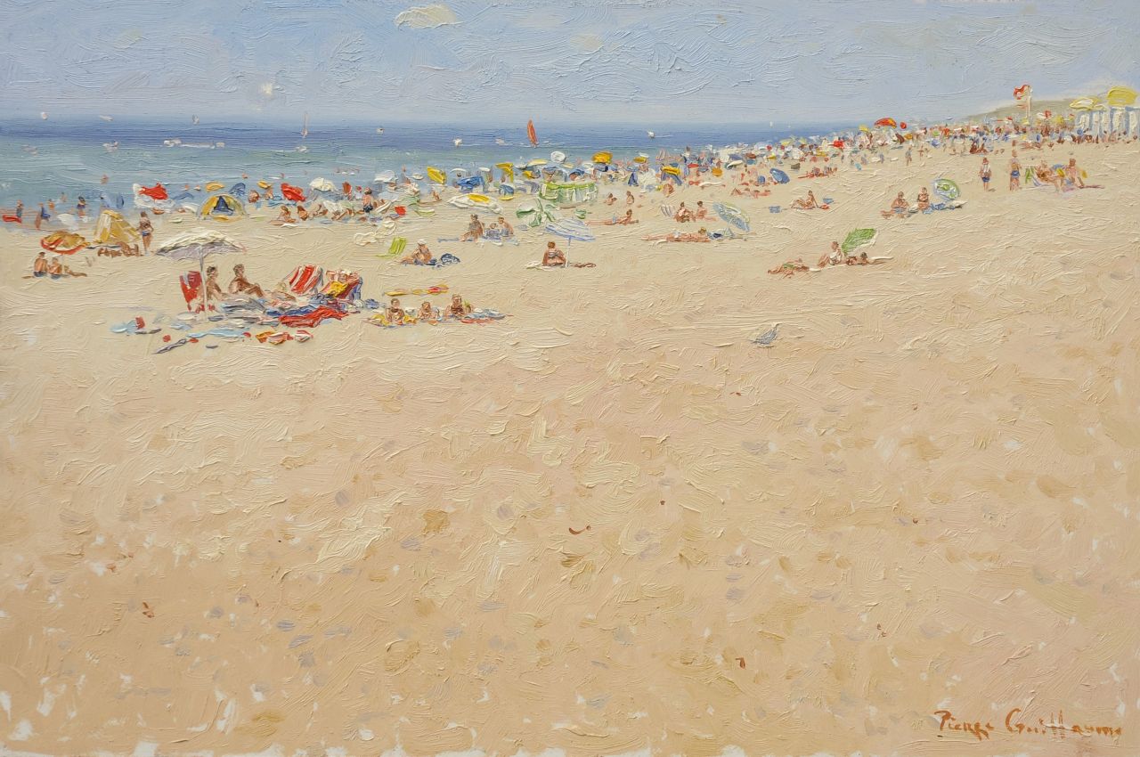 Guillaume P.  | Pierre Guillaume, Poserende meisjes, Katwijk, olieverf op board 39,5 x 60,2 cm, gesigneerd rechtsonder en verso gedateerd 30 juli 2004