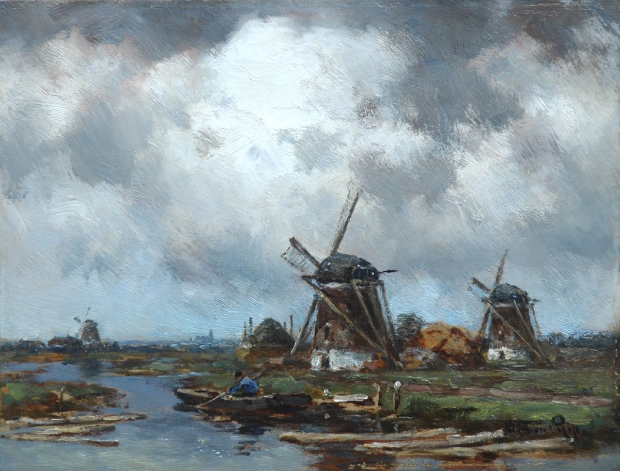 Rip W.C. | 'Willem' Cornelis Rip, Opkomende bui in de polder, olieverf op paneel 27,7 x 36,2 cm, gesigneerd rechtsonder en verso Rip W.C. | 'Willem' Cornelis Rip, Opkomende bui in de polder, olieverf op paneel 27,7 x 36,2 cm, gesigneerd rechtsonder en verso
