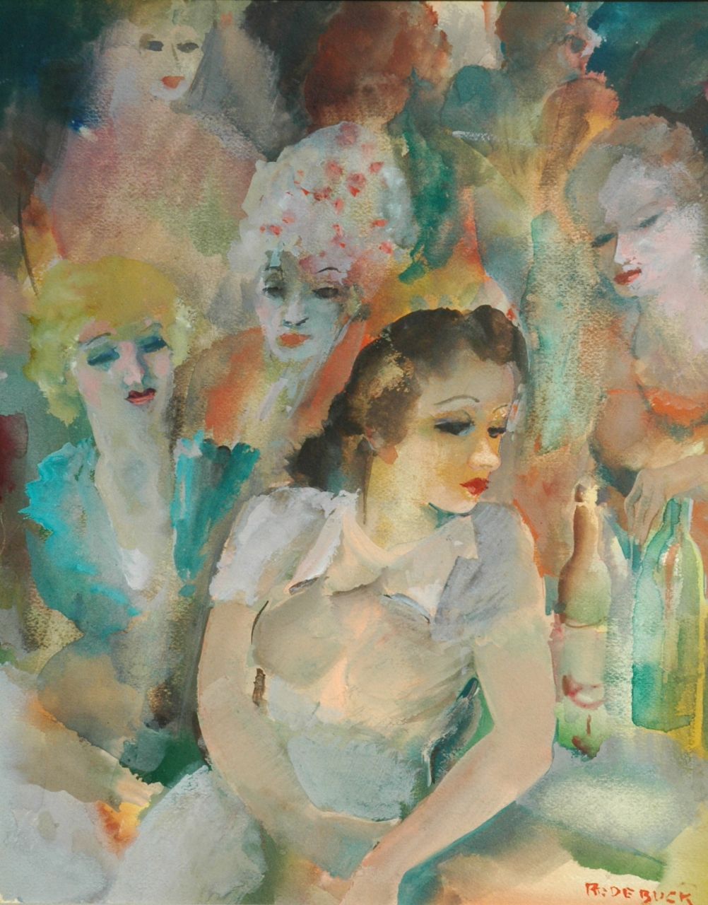 Buck R. de | Raphaël de Buck, Aan de bar, aquarel op papier 30,5 x 24,5 cm, gesigneerd rechtsonder Buck R. de | Raphaël de Buck, Aan de bar, aquarel op papier 30,5 x 24,5 cm, gesigneerd rechtsonder