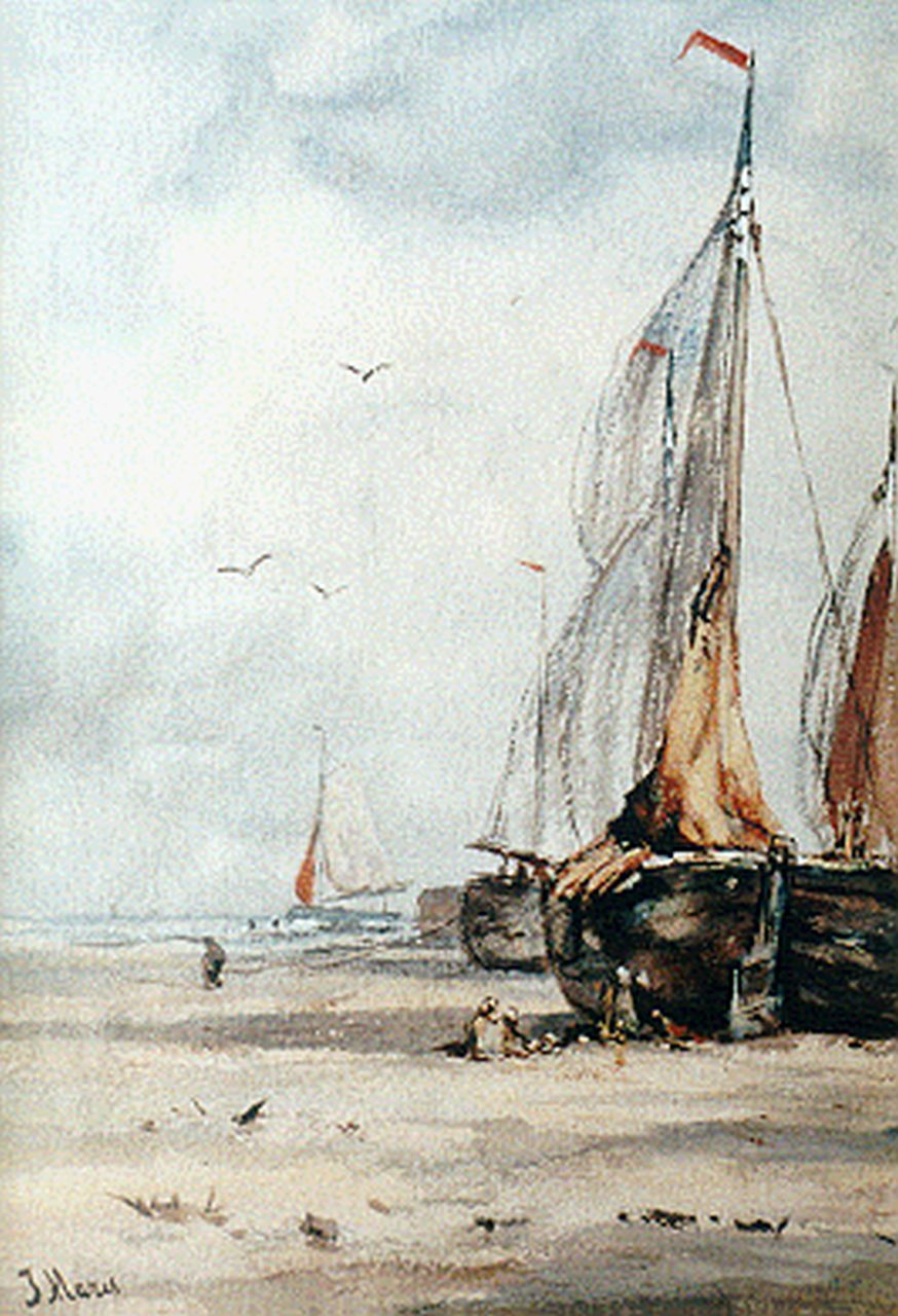 Maris J.H. | Jacobus Hendricus 'Jacob' Maris, Bommen op het strand, aquarel op papier 36,0 x 25,0 cm, gesigneerd linksonder en verso Maris J.H. | Jacobus Hendricus 'Jacob' Maris, Bommen op het strand, aquarel op papier 36,0 x 25,0 cm, gesigneerd linksonder en verso
