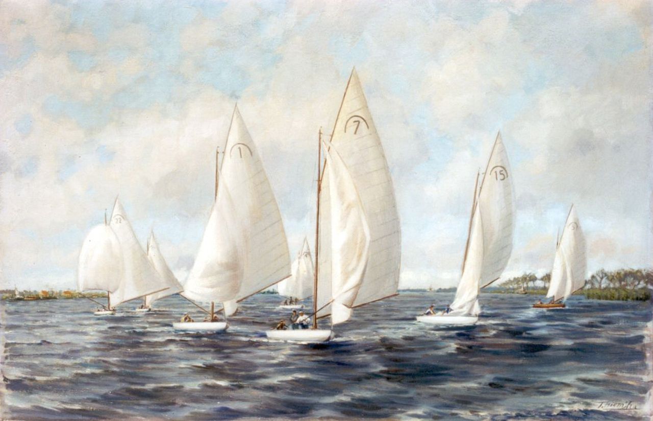 Hiemstra T.  | Hiemstra, Regenbogen op de Friese meren, olieverf op doek 51,0 x 78,0 cm, gesigneerd rechtsonder