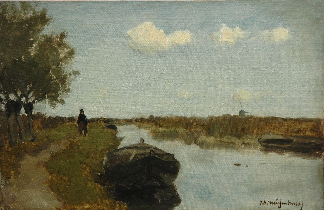 Weissenbruch H.J. | Hendrik Johannes 'J.H.' Weissenbruch, Langs de poldervaart, olieverf op doek op board op paneel 20,5 x 31,1 cm, gesigneerd rechtsonder Weissenbruch H.J. | Hendrik Johannes 'J.H.' Weissenbruch, Langs de poldervaart, olieverf op doek op board op paneel 20,5 x 31,1 cm, gesigneerd rechtsonder