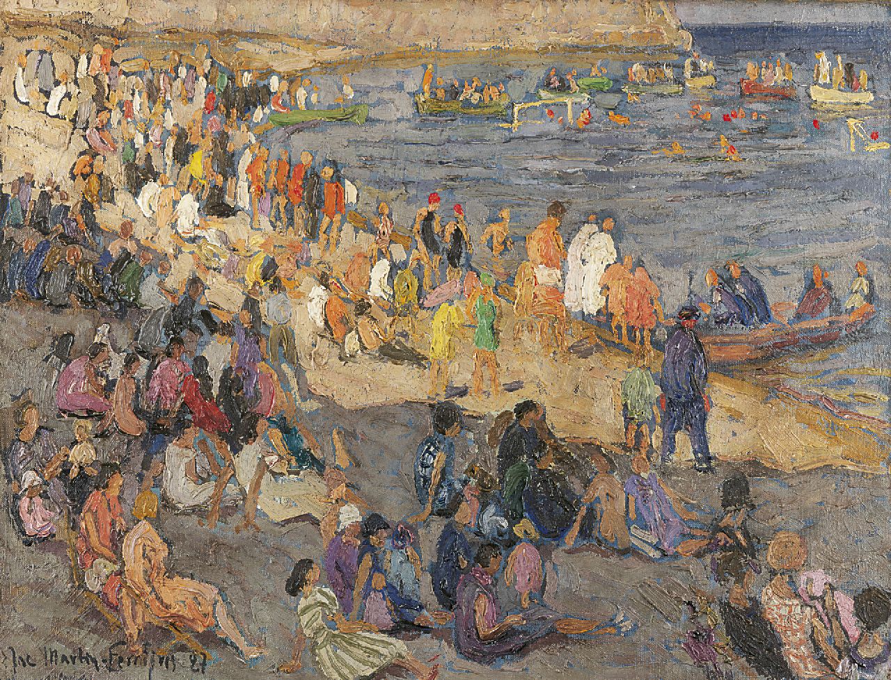 Martin-Ferrières J. | Jacques 'Jac' Martin-Ferrières, De waterpolowedstrijd, Zuid-Frankrijk, olieverf op doek 49,7 x 65,0 cm, gesigneerd linksonder en gedateerd '27 Martin-Ferrières J. | Jacques 'Jac' Martin-Ferrières, De waterpolowedstrijd, Zuid-Frankrijk, olieverf op doek 49,7 x 65,0 cm, gesigneerd linksonder en gedateerd '27