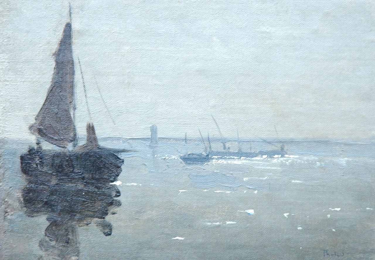 Tholen W.B. | Willem Bastiaan Tholen, Vroege ochtend op het water, olieverf op doek op paneel 15,8 x 22,1 cm, gesigneerd rechtsonder Tholen W.B. | Willem Bastiaan Tholen, Vroege ochtend op het water, olieverf op doek op paneel 15,8 x 22,1 cm, gesigneerd rechtsonder