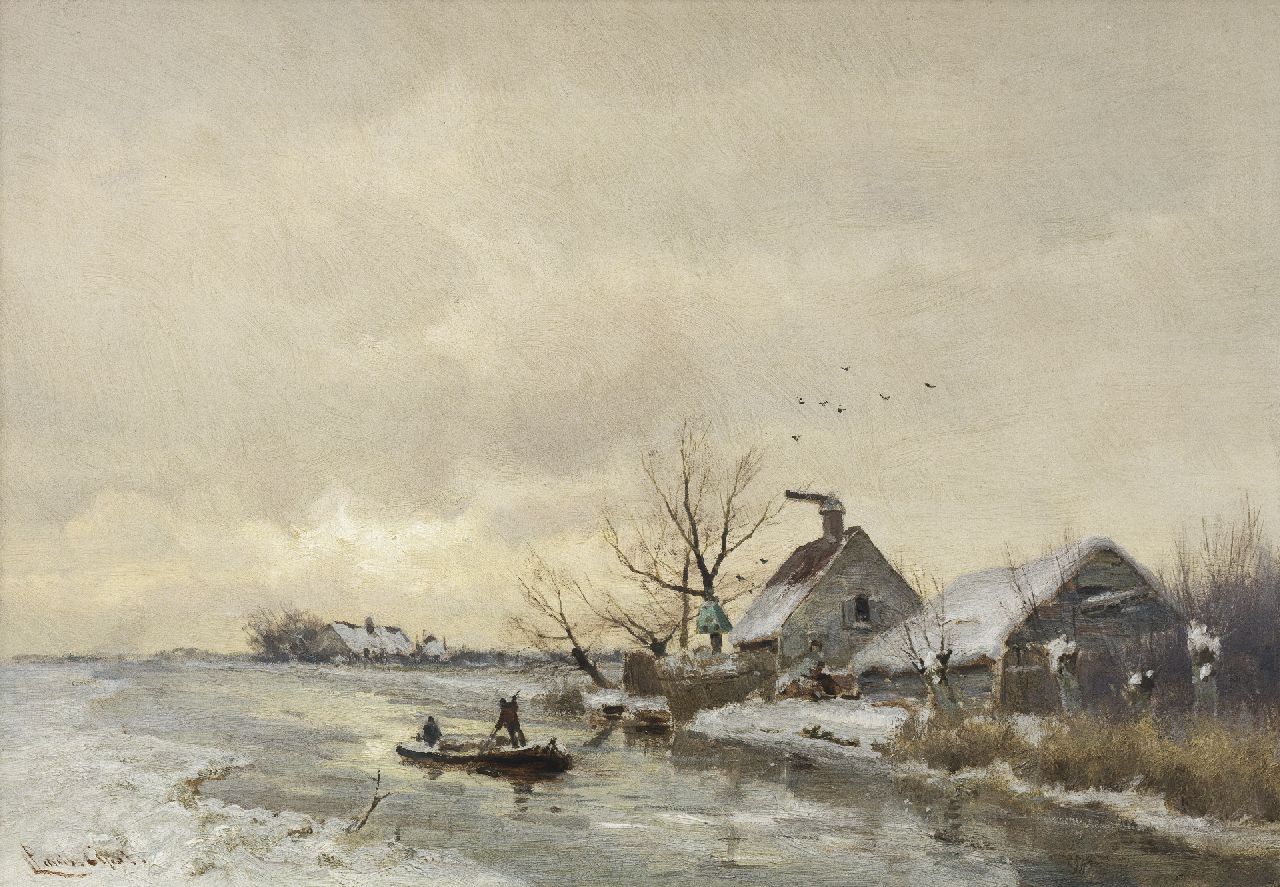 Apol L.F.H. | Lodewijk Franciscus Hendrik 'Louis' Apol, Poldervaart in de sneeuw, olieverf op paneel 29,1 x 41,5 cm, gesigneerd linksonder Apol L.F.H. | Lodewijk Franciscus Hendrik 'Louis' Apol, Poldervaart in de sneeuw, olieverf op paneel 29,1 x 41,5 cm, gesigneerd linksonder