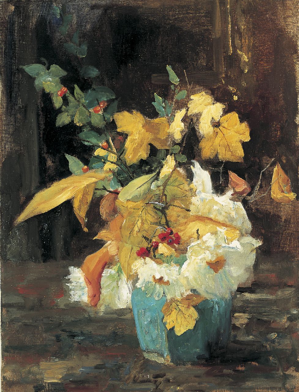Arntzenius P.F.N.J. | Pieter Florentius Nicolaas Jacobus 'Floris' Arntzenius, Herfstboeket in een gemberpot, olieverf op doek 50,4 x 38,9 cm Arntzenius P.F.N.J. | Pieter Florentius Nicolaas Jacobus 'Floris' Arntzenius, Herfstboeket in een gemberpot, olieverf op doek 50,4 x 38,9 cm