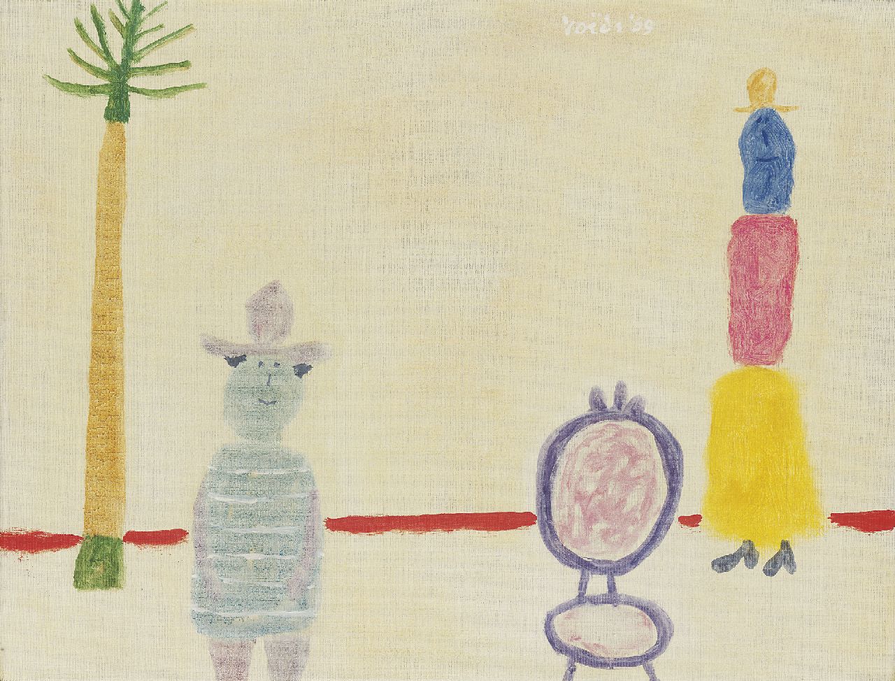 Roëde J. | Jan Roëde | Schilderijen te koop aangeboden | Figuren met palmboom, olieverf op doek 45,9 x 59,9 cm, gesigneerd m.b. en gedateerd '69 Roëde J. | Jan Roëde | Schilderijen te koop aangeboden | Figuren met palmboom, olieverf op doek 45,9 x 59,9 cm, gesigneerd m.b. en gedateerd '69