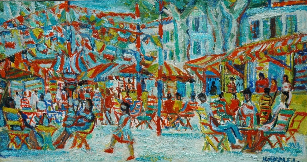 Andréa C. | Cornelis 'Kees' Andréa, Feest in de Provençe, Chateau Renard, olieverf op board 16,0 x 29,9 cm, gesigneerd rechtsonder en te dateren ca. 1960 Andréa C. | Cornelis 'Kees' Andréa, Feest in de Provençe, Chateau Renard, olieverf op board 16,0 x 29,9 cm, gesigneerd rechtsonder en te dateren ca. 1960