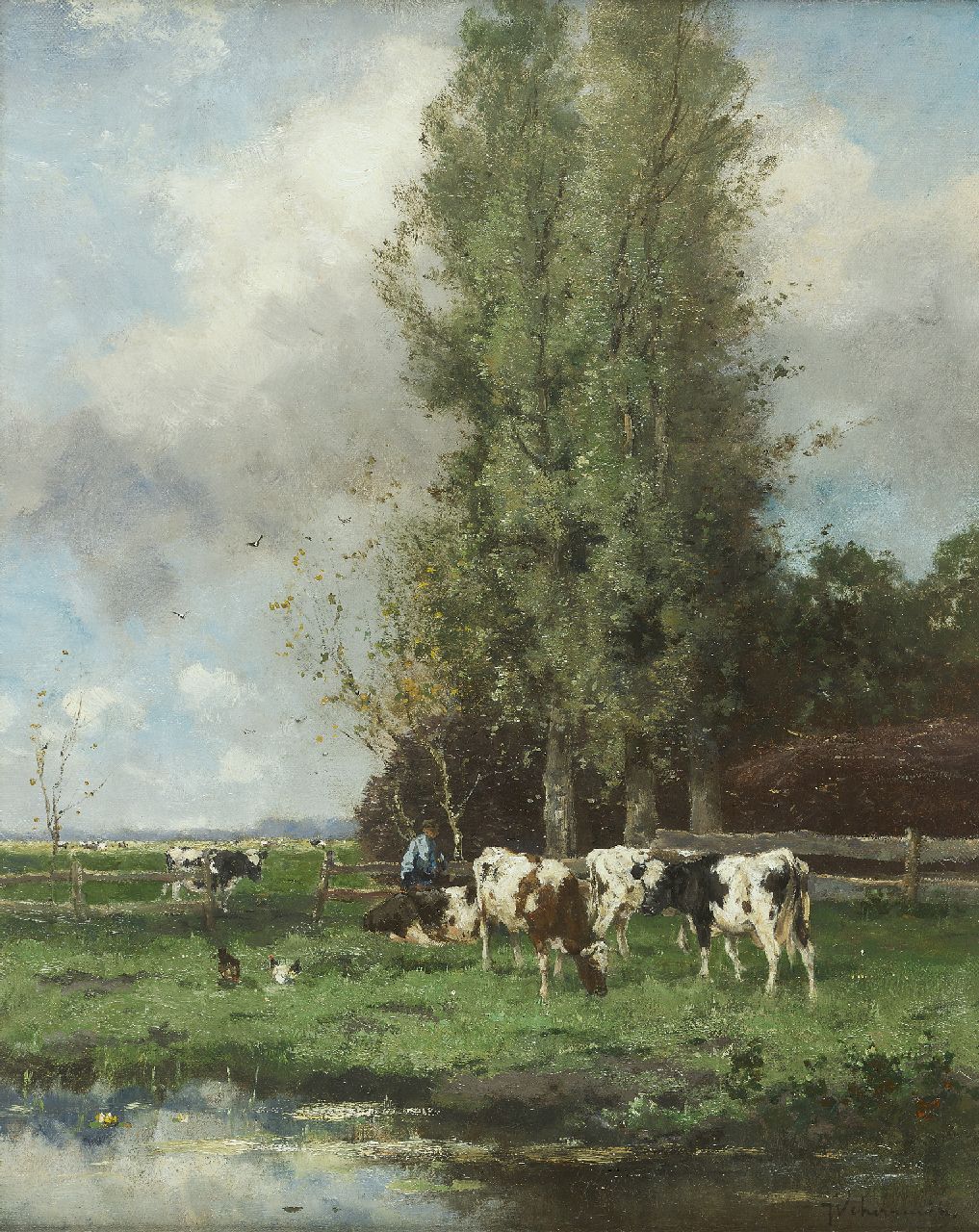 Scherrewitz J.F.C.  | Johan Frederik Cornelis Scherrewitz, Melktijd, olieverf op doek 50,8 x 40,5 cm, gesigneerd rechtsonder