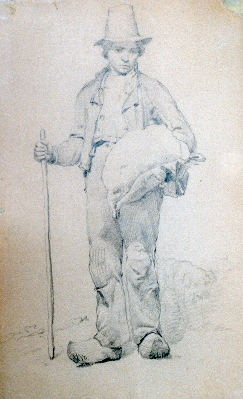 Koekkoek B.C. | Barend Cornelis Koekkoek, Potloodtekening van een jonge boerenknecht, potlood op papier 23,0 x 13,8 cm Koekkoek B.C. | Barend Cornelis Koekkoek, Potloodtekening van een jonge boerenknecht, potlood op papier 23,0 x 13,8 cm