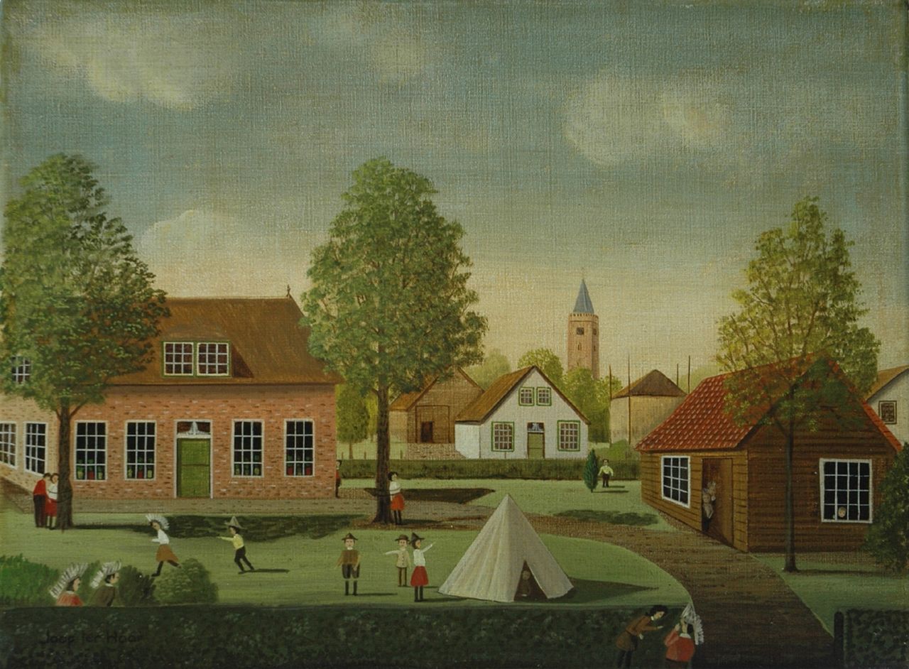 Haar J.E. ter | Jacob Everard 'Jaap' ter Haar, Spelende kinderen, Blaricum, olieverf op doek 30,6 x 40,6 cm, gesigneerd linksonder Haar J.E. ter | Jacob Everard 'Jaap' ter Haar, Spelende kinderen, Blaricum, olieverf op doek 30,6 x 40,6 cm, gesigneerd linksonder