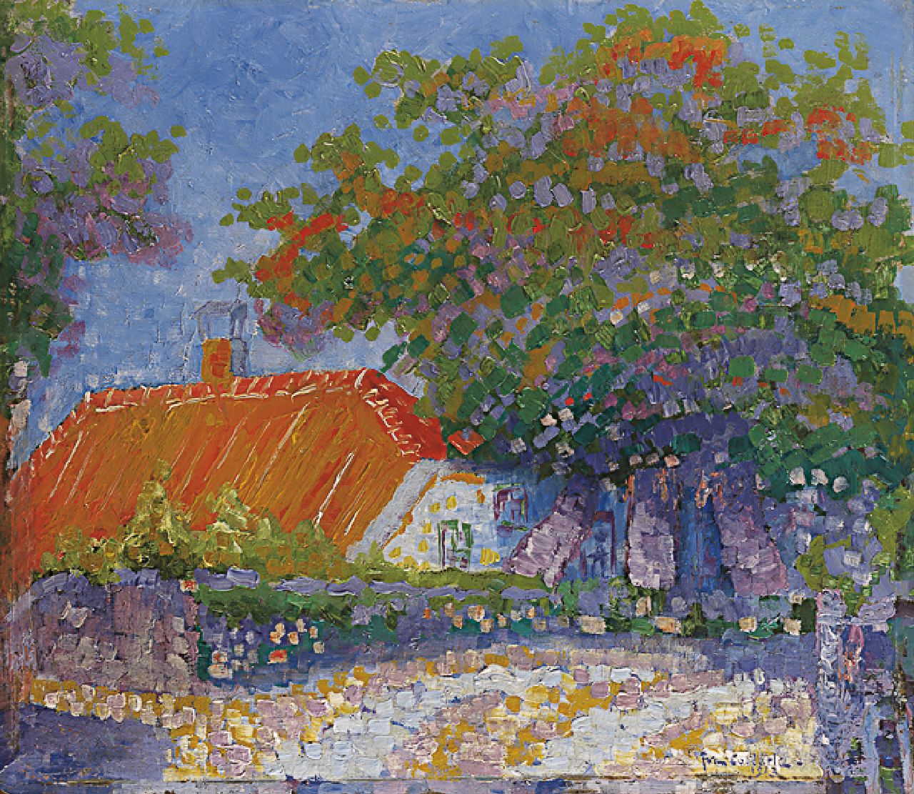 Collette J.N.C. | Johan Nicolaas Coenraad 'Joan' Collette, Boerderij in de zon, olieverf op schildersboard 28,0 x 31,9 cm, gesigneerd rechtsonder en gedateerd 1912 Collette J.N.C. | Johan Nicolaas Coenraad 'Joan' Collette, Boerderij in de zon, olieverf op schildersboard 28,0 x 31,9 cm, gesigneerd rechtsonder en gedateerd 1912